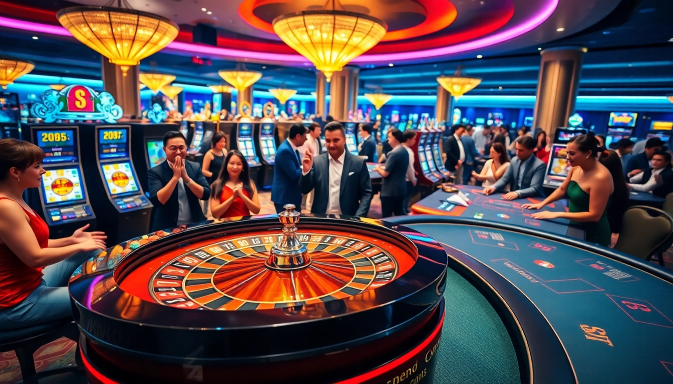Experience thrilling gameplay at cm888.mobi's vibrant casino, featuring lively roulette and poker tables.