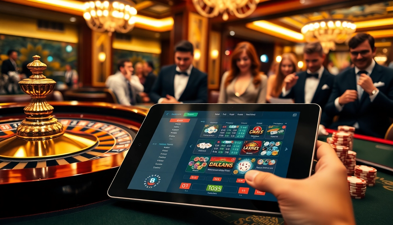Lô đề online gaming interface displayed on a tablet amidst vibrant casino elements.