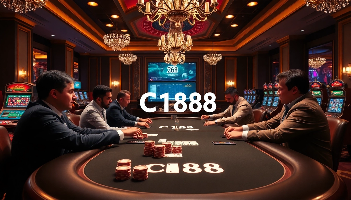 Players enjoying an intense poker game at C168 casino table surrounded by luxury elements.