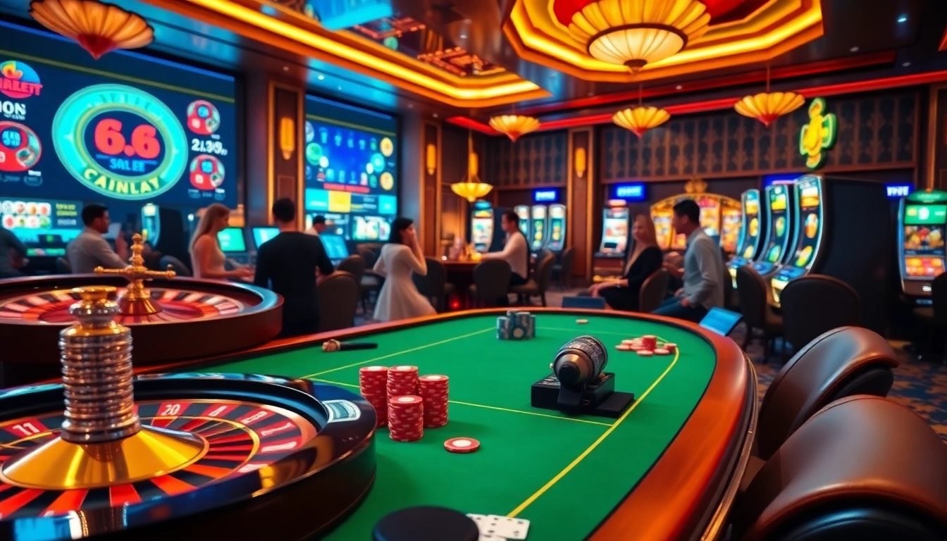 Deposit funds through nạp tiền SHBET with an elegant online casino scene showing vibrant gaming elements.