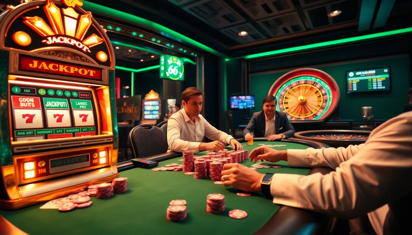 Engaging poker players at a luxurious table with chips and cards inspired by https://tr88.autos/ for a thrilling gambling experience.