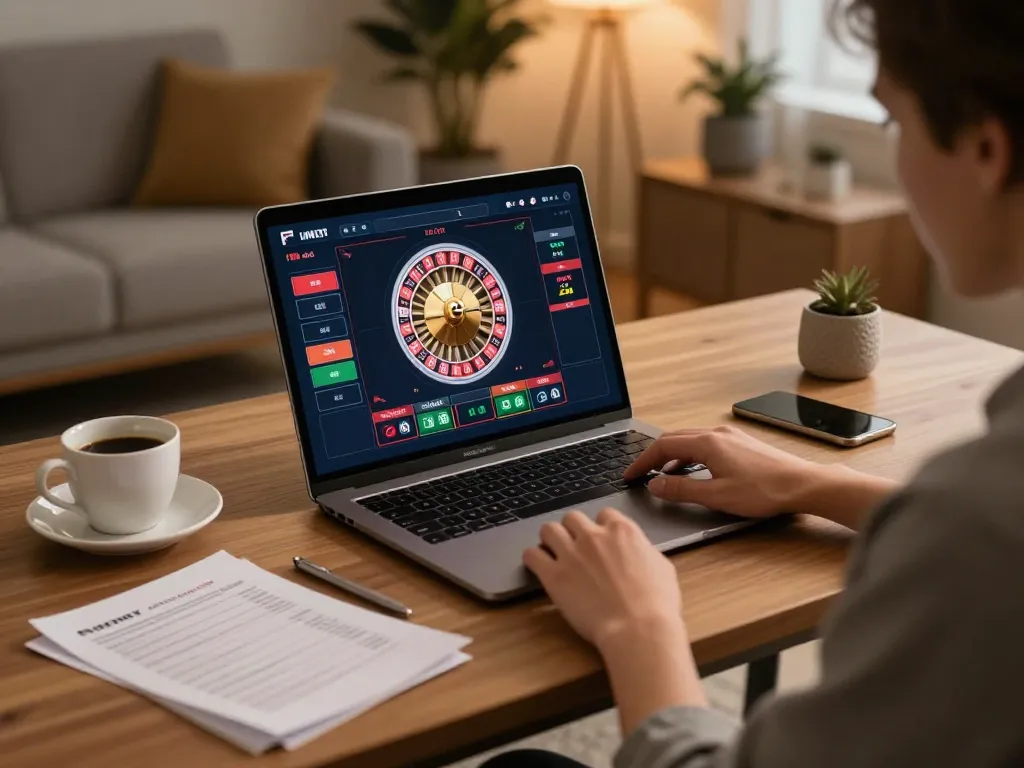 BCX88 player engaging in thrilling online roulette, comfortable setup with strategic elements.