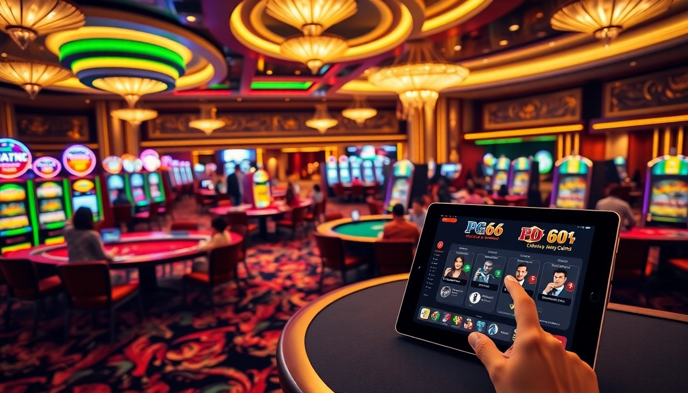 Player winning big at PG66 casino with vibrant tables and slot machines.