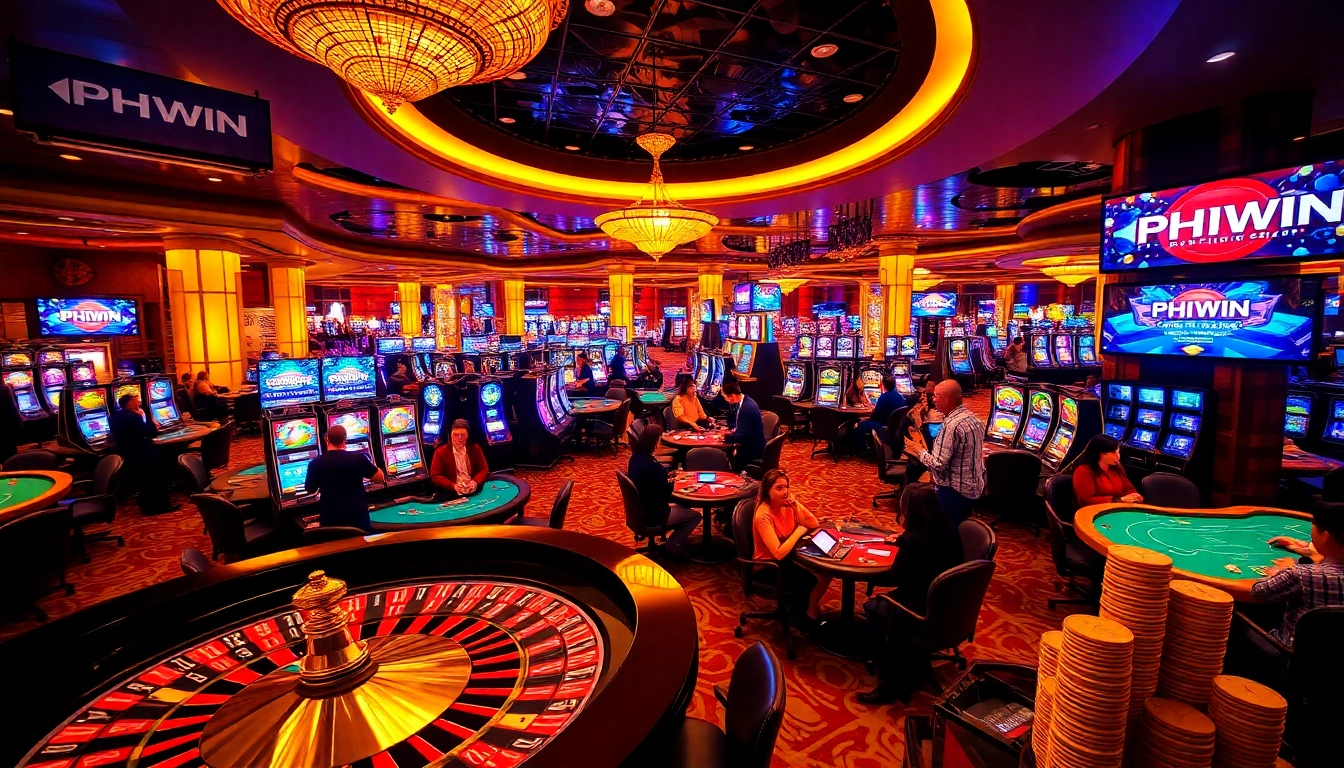 Engaged players enjoying games at PHWIN, the top online casino, in a vibrant luxury atmosphere.
