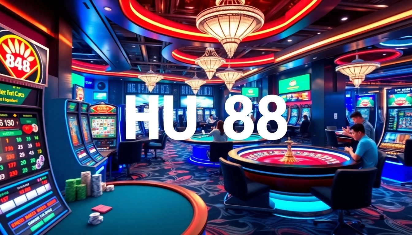 Experience the thrill of HU 88 online gambling with vibrant casino visuals and exciting gaming elements.