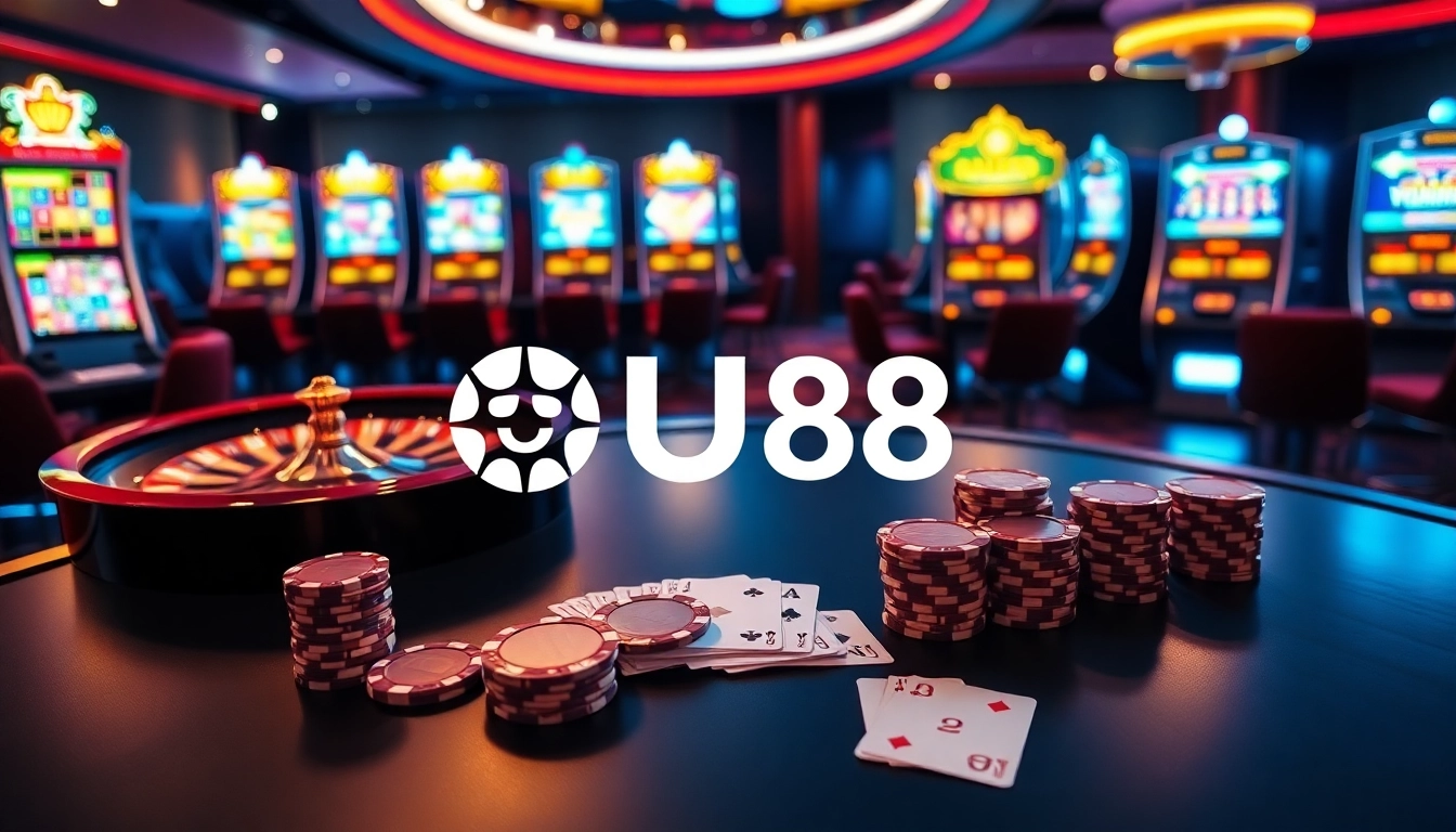Experience exciting gameplay with UU88 casino's vibrant slot machines and poker chips.