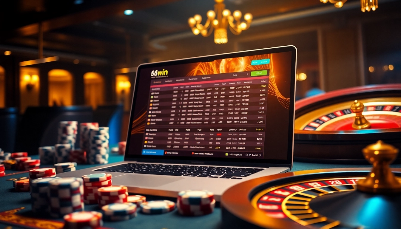 Exciting sports betting at thể thao 68win with a vibrant casino atmosphere showcasing poker chips and betting slips.