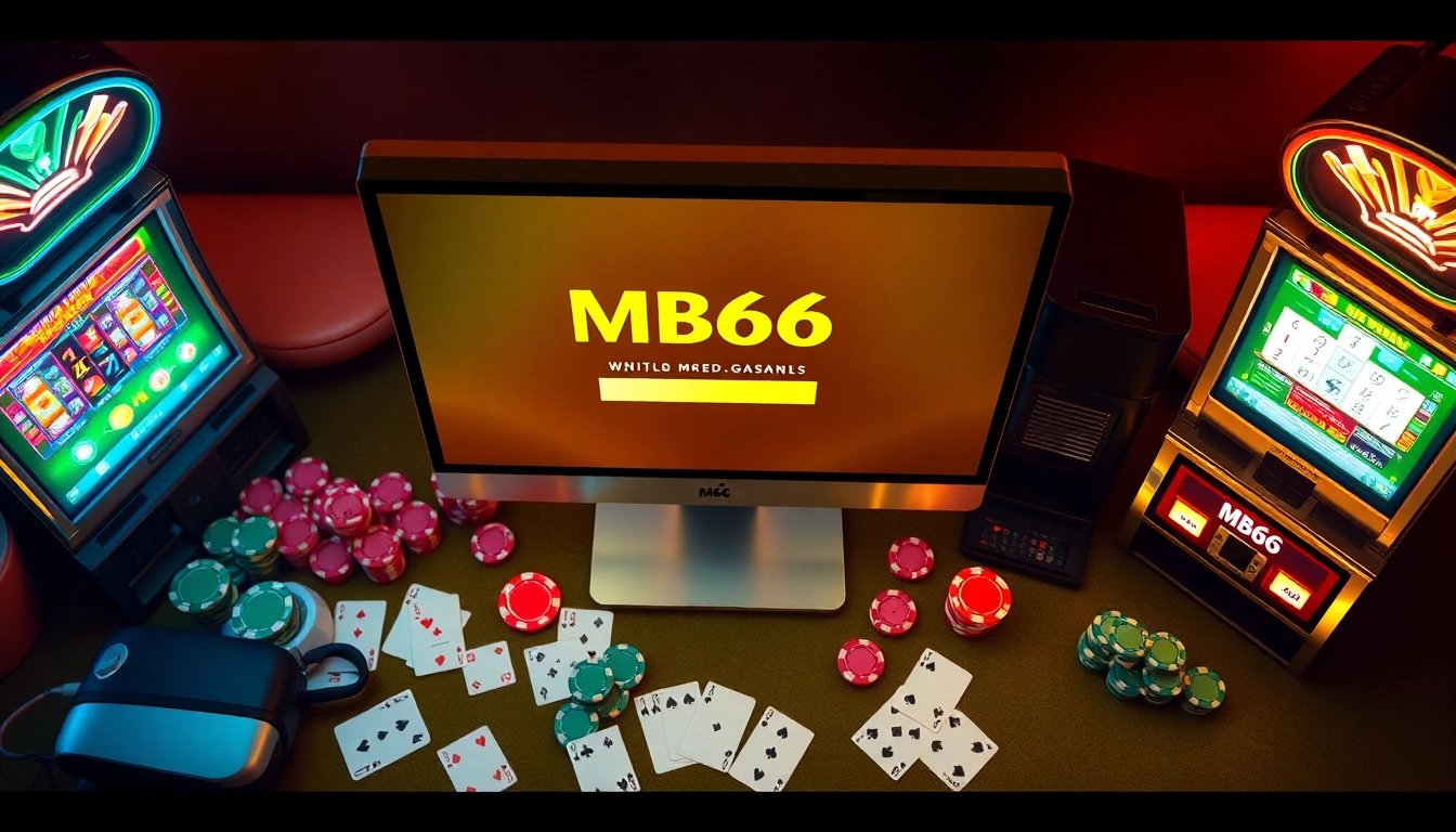 Enter the MB66 đăng nhập screen with poker chips and vibrant casino elements for an exciting online gaming experience.