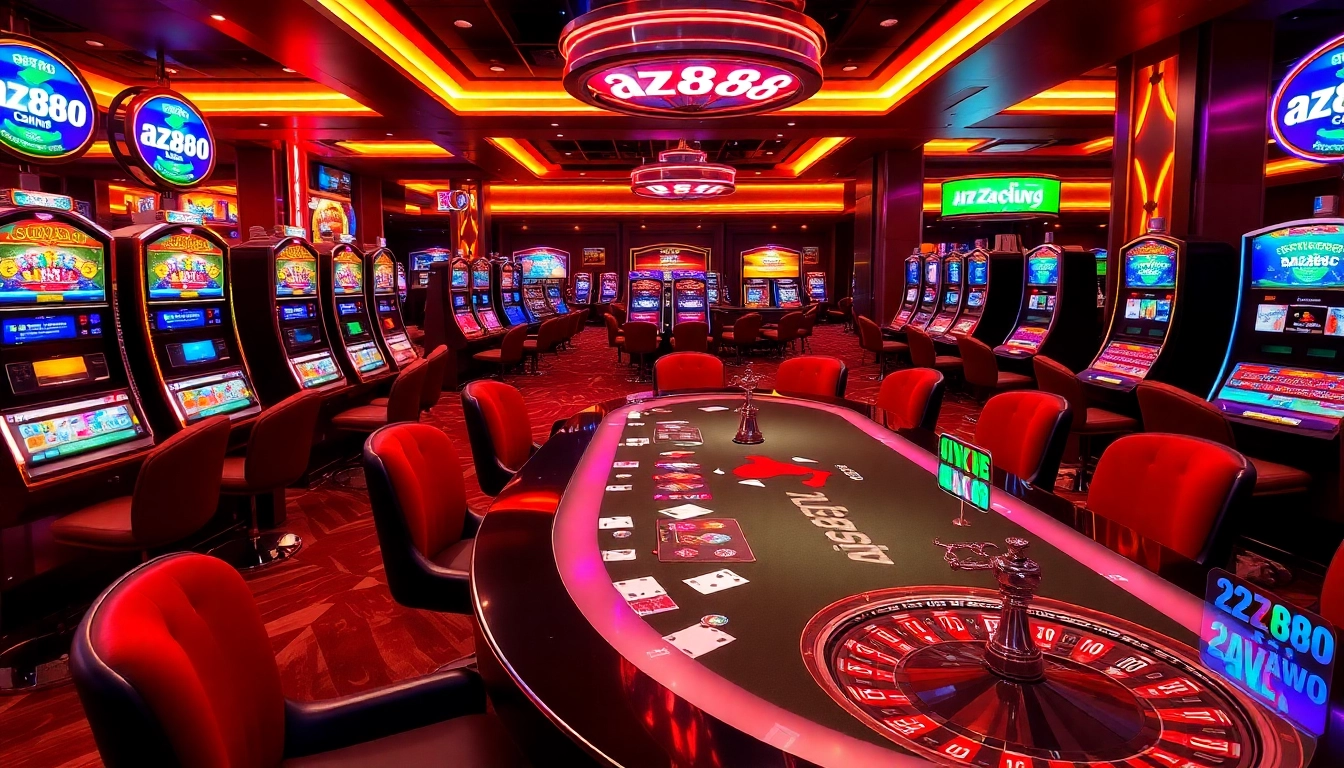 az888 players enjoying high-stakes gaming at an upscale casino table with poker chips and cards.
