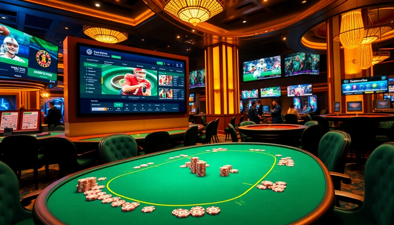Experience the excitement of thể thao ee88 with dynamic sports betting visuals in a luxurious casino setting.