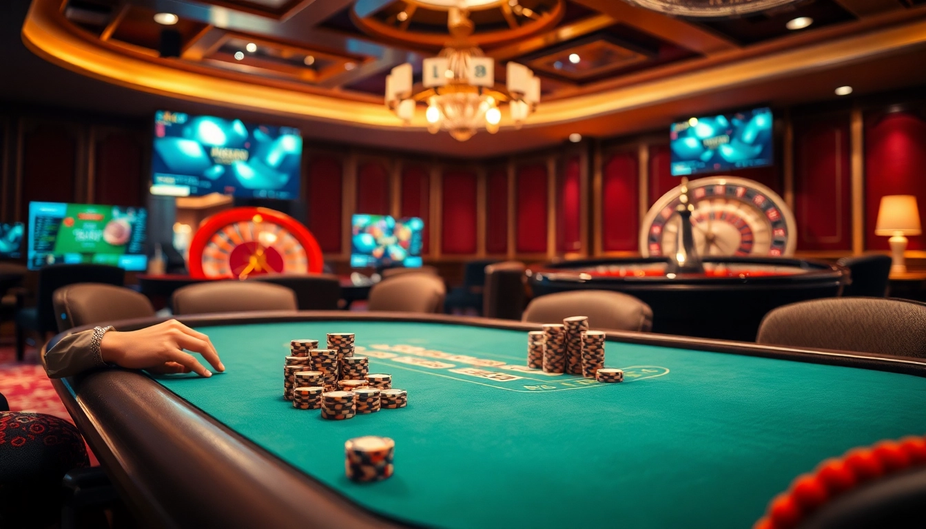 Engaging poker table scene at https://nk88net.com/ highlighting professional players and vibrant casino elements.