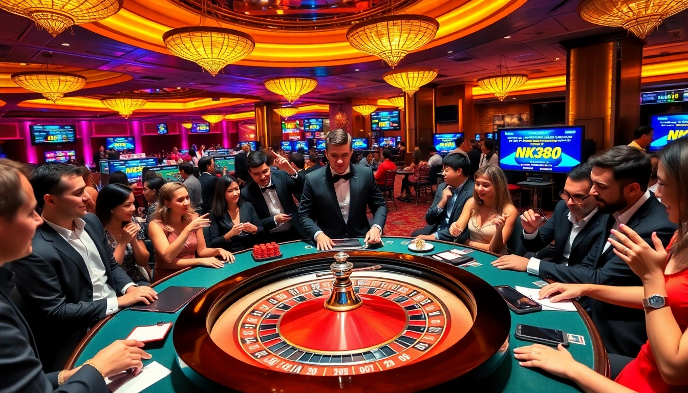 Feel the excitement at NK88 casino, where players strategize at roulette and poker tables.
