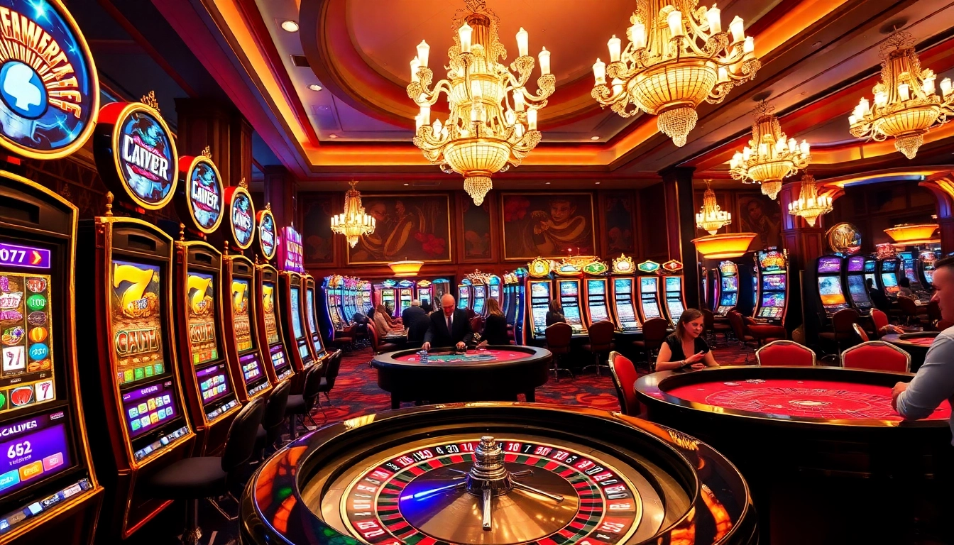Players enjoying thrilling games at 65A casino, showcasing vibrant slot machines and tables.