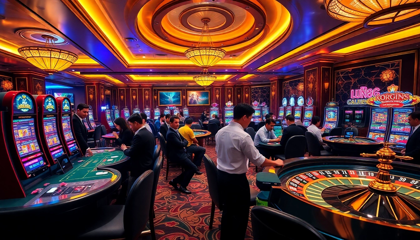 Exciting gameplay at Lu88 casino with colorful slots and vibrant tables in action.