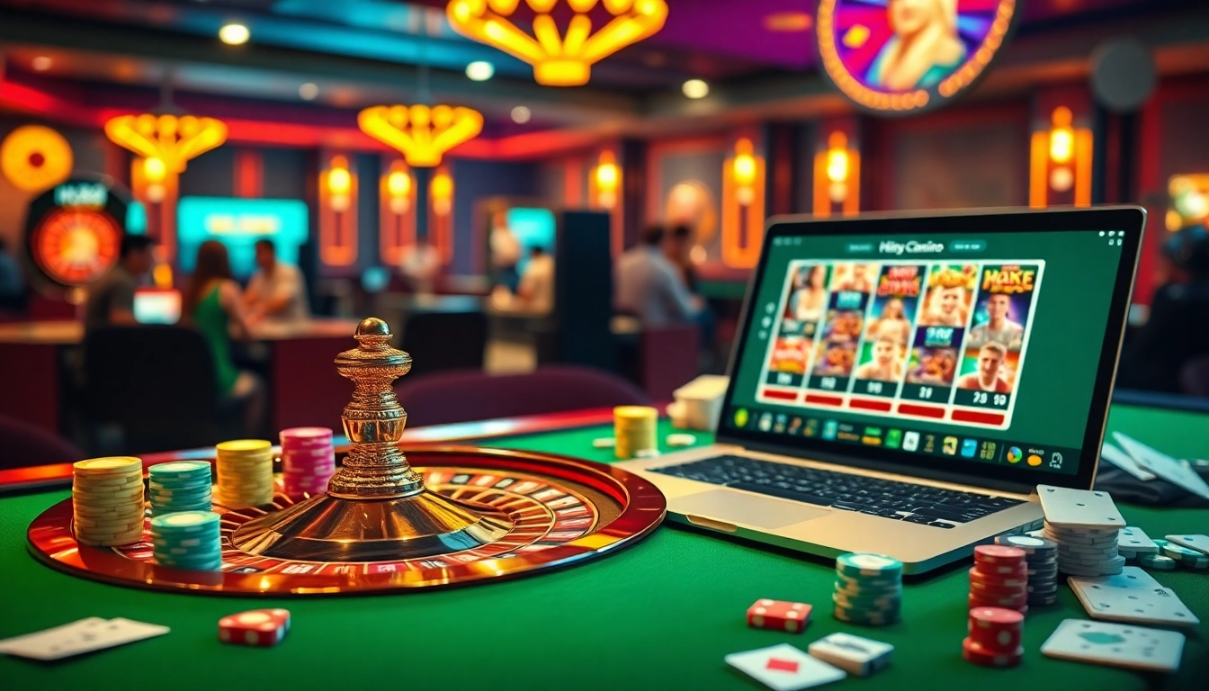HZ88 gamblers placing bets at a lively casino table with poker chips and roulette wheel.
