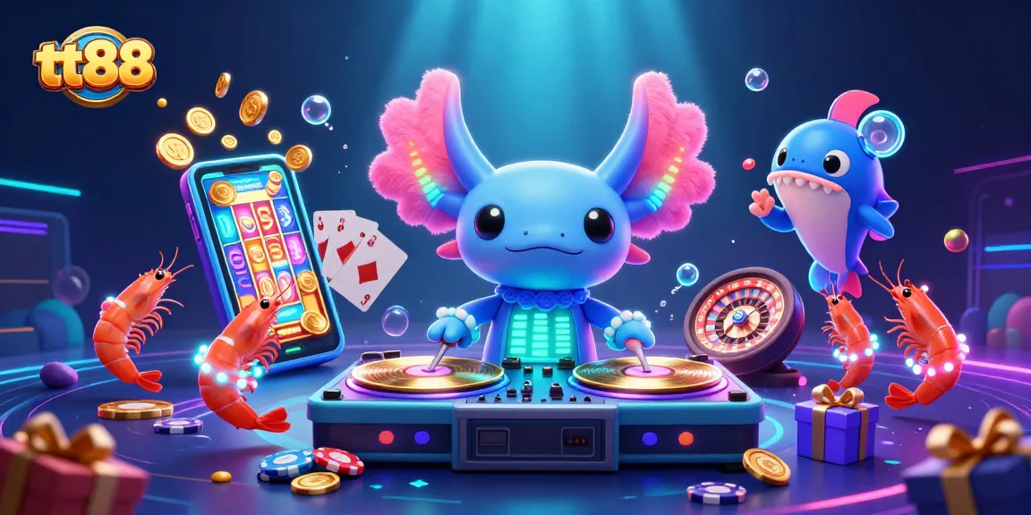 Engage in thrilling gameplay at tt88 with vibrant underwater casino scene featuring a neon axolotl DJ and dancing shrimp.